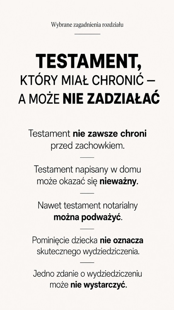 Wybrane zagadnienia: testament, który miał chronić — a może nie zadziałać